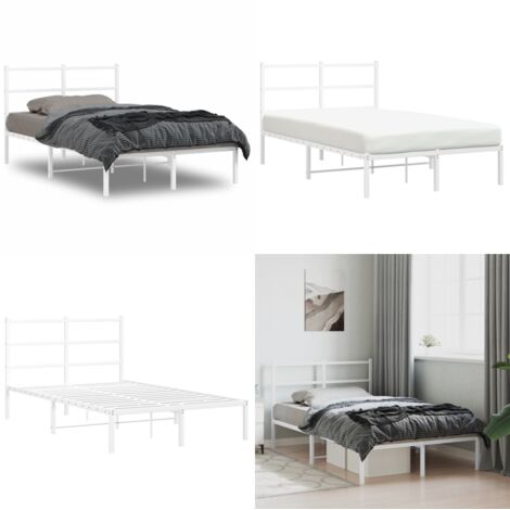 Giroletto con Testiera in Metallo Bianco 120x200 cm - Letto con testata in metallo - Letto con doghe in metallo