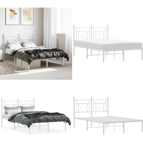 Giroletto con Testiera in Metallo Bianco 120x200 cm - Letto con testata in metallo - Letto con doghe in metallo