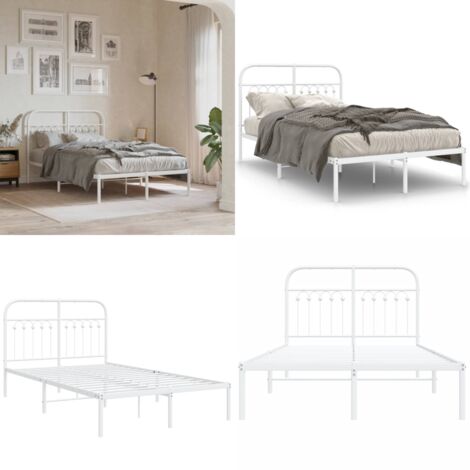 Giroletto con Testiera in Metallo Bianco 120x200 cm - Letto con testata in metallo - Letto con doghe in metallo