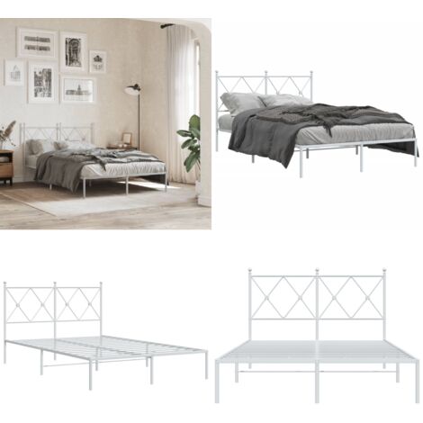 Giroletto con Testiera in Metallo Bianco 120x200 cm - Letto con testata in metallo - Letto robusto