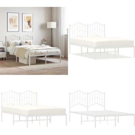 Giroletto con Testiera in Metallo Bianco 120x200 cm - Letto con testiera in metallo - Letto con doghe in metallo