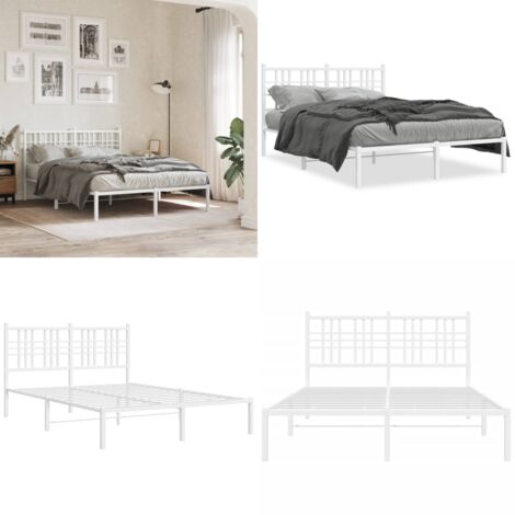 Giroletto con Testiera in Metallo Bianco 120x200 cm - Letto con testiera in metallo - Letto con supporto schiena