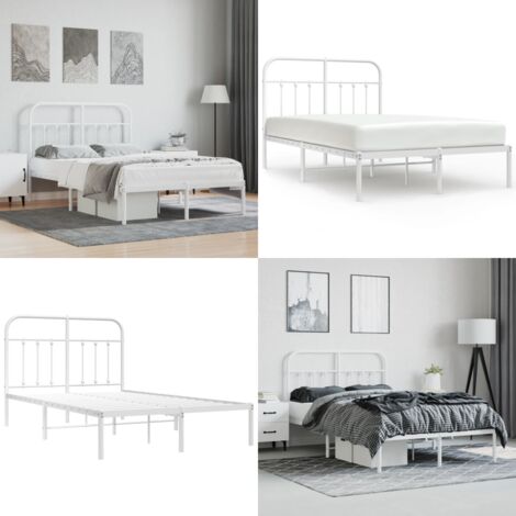 Giroletto con Testiera in Metallo Bianco 120x200 cm - Letto con testiera - Letto con supporto