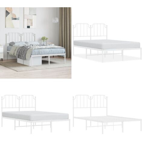 Giroletto con Testiera in Metallo Bianco 120x200 cm - Letto con testiera - Letto in acciaio