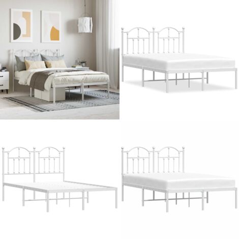 Giroletto con Testiera in Metallo Bianco 120x200 cm - Letto con testiera - Letto in acciaio