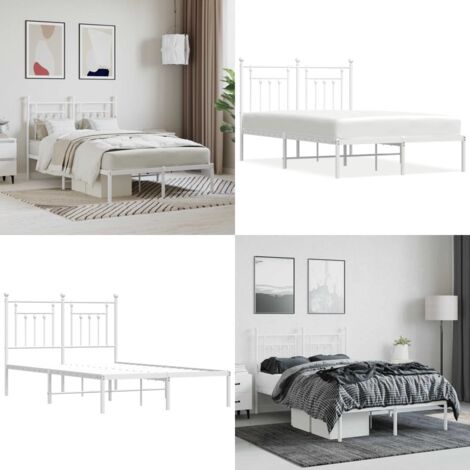 Giroletto con Testiera in Metallo Bianco 120x200 cm - Letto con testiera - Letto in acciaio
