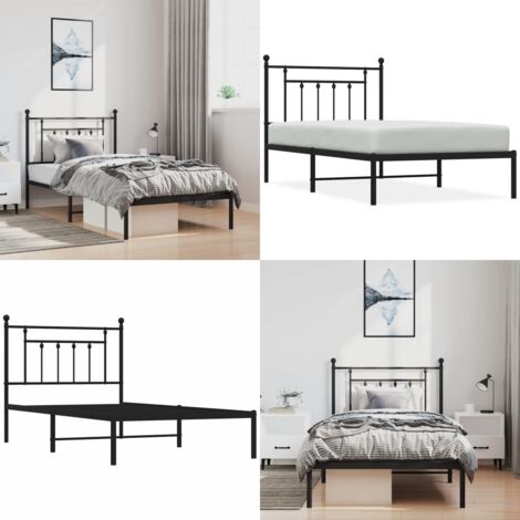 Giroletto con Testiera in Metallo Nero 100x190 cm - Letto con testata in metallo - Letto robusto