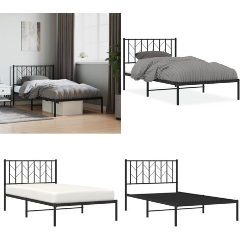 Giroletto con Testiera in Metallo Nero 100x190 cm - Letto con testiera in metallo - Letto robusto