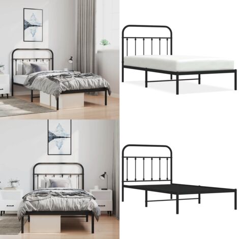 Giroletto con Testiera in Metallo Nero 100x190 cm - Letto con testiera in metallo - Letto robusto