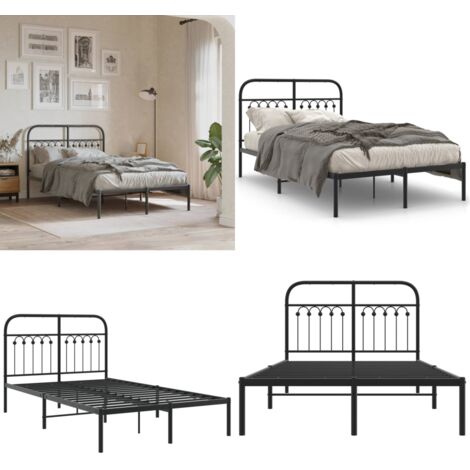 Giroletto con Testiera in Metallo Nero 120x190 cm - Letto con testata in metallo - Letto con supporto schiena