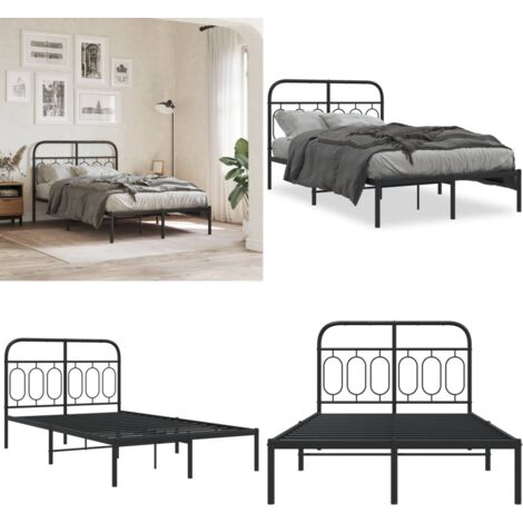 Giroletto con Testiera in Metallo Nero 120x190 cm - Letto in acciaio - Testiera in metallo
