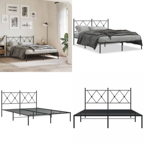 Giroletto con Testiera in Metallo Nero 135x190 cm - Letto con testiera in metallo - Letto robusto