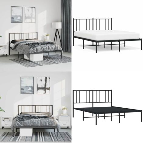 Giroletto con Testiera in Metallo Nero 135x190 cm - Letto con testiera in metallo - Letto robusto