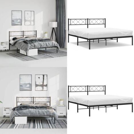 Giroletto con Testiera in Metallo Nero 135x190 cm - Letto in acciaio - Testiera in metallo