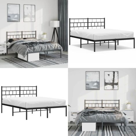 Giroletto con Testiera in Metallo Nero 135x190 cm - Letto in acciaio - Testiera in metallo