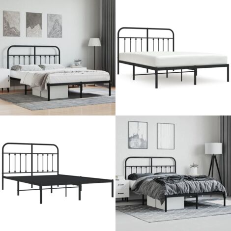 Giroletto con Testiera in Metallo Nero 140x200 cm - Letto con testata in metallo - Letto robusto