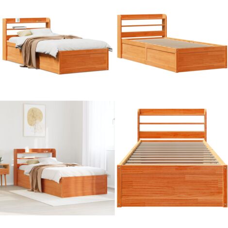 Giroletto con Testiera Marrone Cera 100x200 cm Massello Pino - Letto con testiera - Testiera autoportante