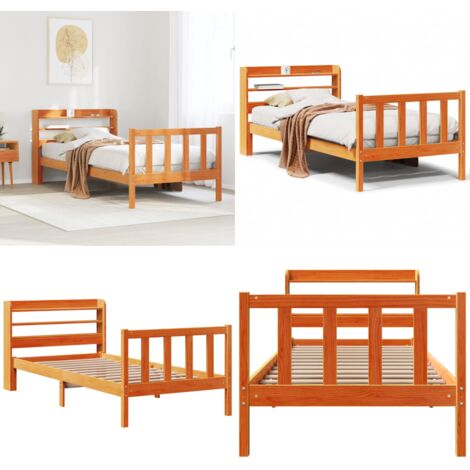Giroletto con Testiera Marrone Cera 100x200 cm Massello Pino - Testiera per letto - Letto con testiera