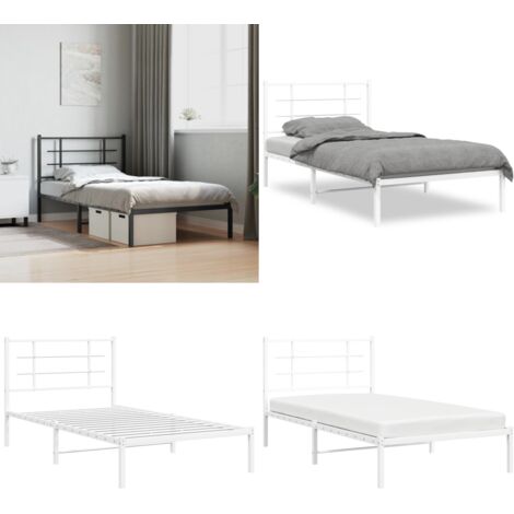 Giroletto con Testiera Metallo Bianco 100x190 cm - Letto con testiera - Letto robusto