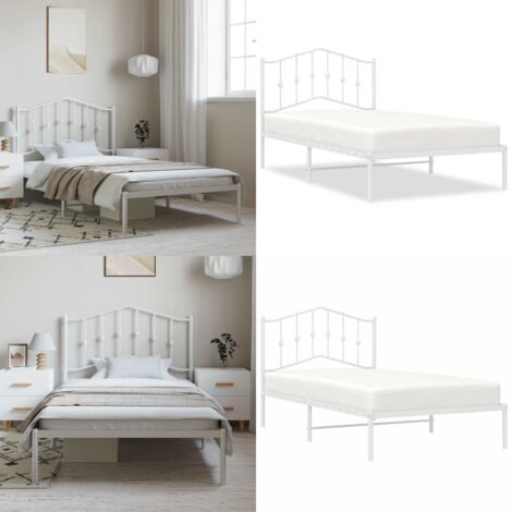 Giroletto con Testiera Metallo Bianco 100x190 cm - Letto con testiera - Letto robusto