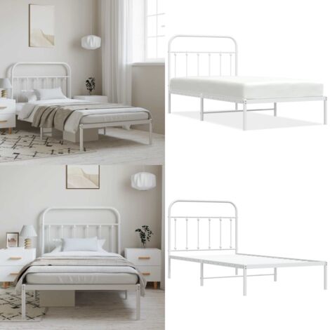 Giroletto con Testiera Metallo Bianco 100x190 cm - Letto con testiera - Letto robusto