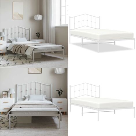 Giroletto con Testiera Metallo Bianco 100x200 cm - Letto con testiera - Letto in acciaio