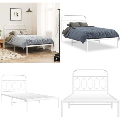 Giroletto con Testiera Metallo Bianco 100x200 cm - Letto con testiera - Letto in acciaio