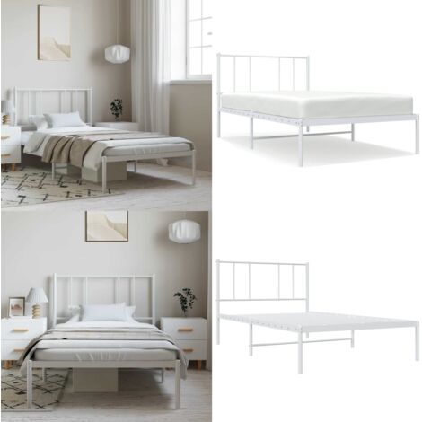 Giroletto con Testiera Metallo Bianco 100x200 cm - Letto con testiera - Letto in acciaio