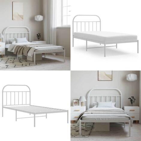 Giroletto con Testiera Metallo Bianco 100x200 cm - Letto con testiera - Letto in acciaio