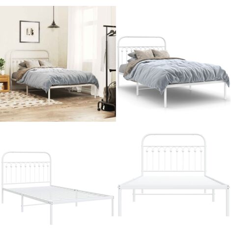 Giroletto con Testiera Metallo Bianco 107x203 cm - Letto con testiera - Letto con supporto