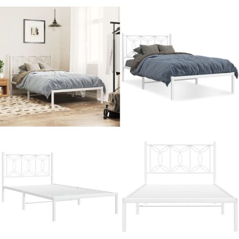 Giroletto con Testiera Metallo Bianco 107x203 cm - Letto con testiera - Letto con supporto