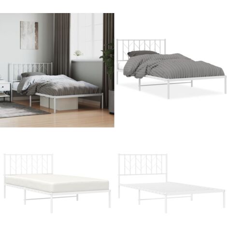 Giroletto con Testiera Metallo Bianco 107x203 cm - Letto con testiera - Letto in acciaio