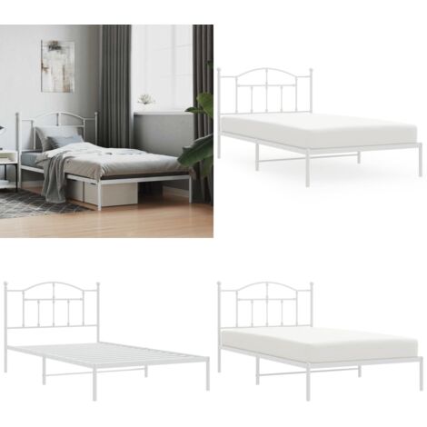 Giroletto con Testiera Metallo Bianco 107x203 cm - Letto con testiera - Letto in acciaio