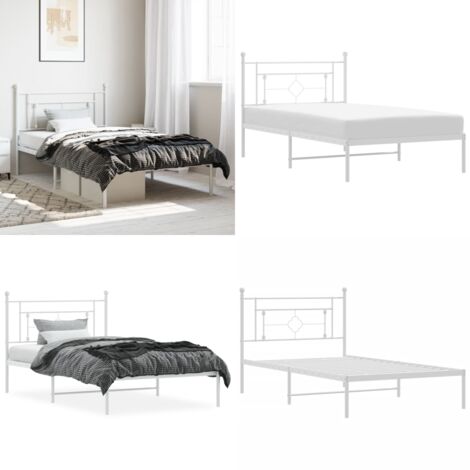 Giroletto con Testiera Metallo Bianco 107x203 cm - Letto con testiera - Letto in acciaio