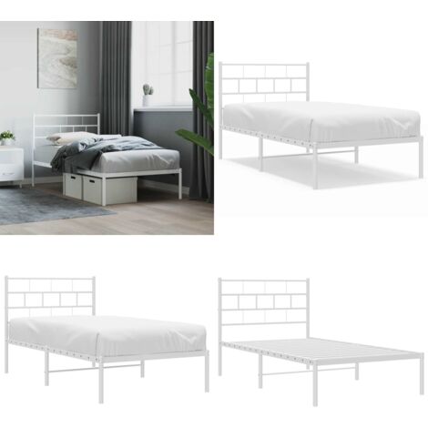 Giroletto con Testiera Metallo Bianco 107x203 cm - Letto in metallo - Letto con testiera