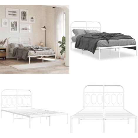 Giroletto con Testiera Metallo Bianco 120x190 cm - Letto con testata in metallo - Letto con doghe in metallo