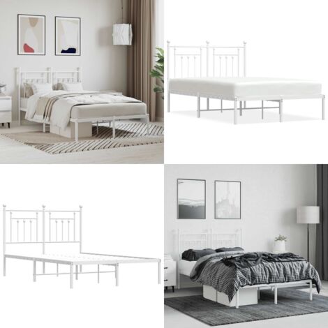 Giroletto con Testiera Metallo Bianco 120x190 cm - Letto con testiera - Letto in acciaio
