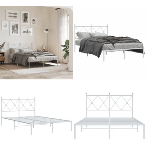 Giroletto con Testiera Metallo Bianco 120x190 cm - Letto con testiera - Letto in acciaio