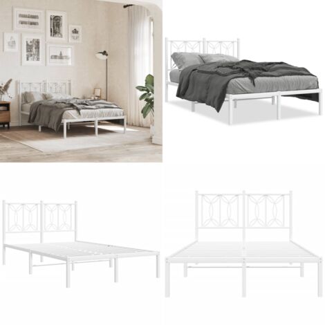 Giroletto con Testiera Metallo Bianco 120x190 cm - Letto con testiera metallica - Letto con supporto schiena