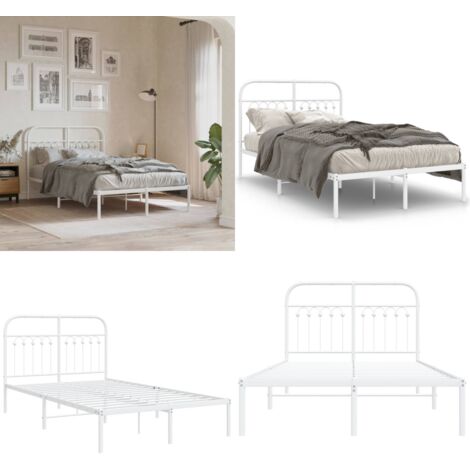 Giroletto con Testiera Metallo Bianco 120x190 cm - Letto metallico - Letto con testiera