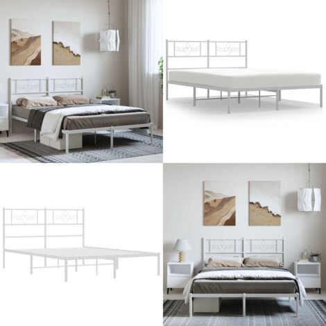 Giroletto con Testiera Metallo Bianco 135x190 cm - Letto con testiera - Letto con supporto