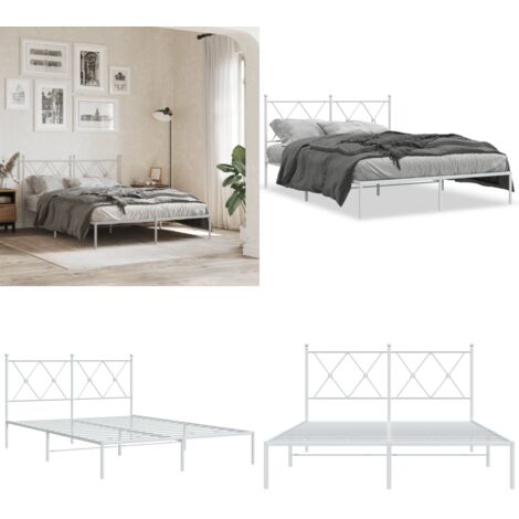 Giroletto con Testiera Metallo Bianco 135x190 cm - Letto con testiera - Letto robusto