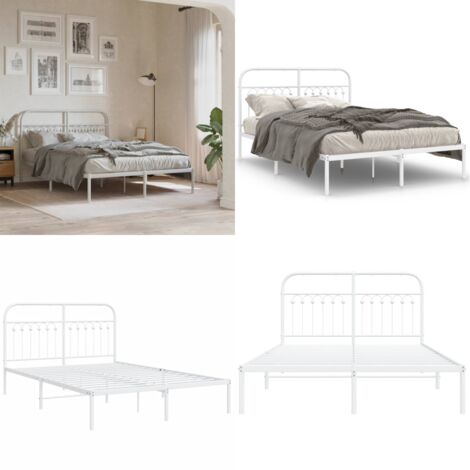 Giroletto con Testiera Metallo Bianco 140x190 cm - Letto con testiera - Letto in acciaio