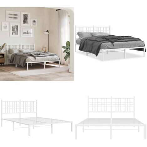 Giroletto con Testiera Metallo Bianco 140x190 cm - Letto con testiera - Letto in acciaio