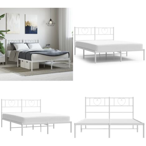 Giroletto con Testiera Metallo Bianco 140x200 cm - Letto con testiera - Letto con supporto