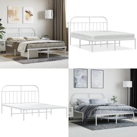 Giroletto con Testiera Metallo Bianco 140x200 cm - Letto con testiera - Letto con supporto schiena