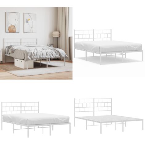 Giroletto con Testiera Metallo Bianco 140x200 cm - Letto in metallo - Letto con testiera