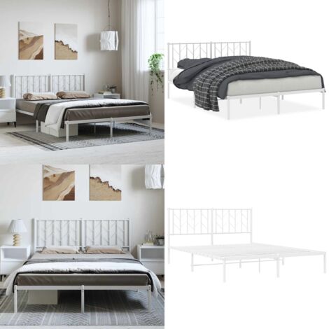 Giroletto con Testiera Metallo Bianco 150x200 cm - Letto con testata - Letto in acciaio