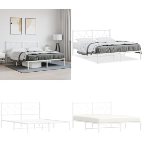 Giroletto con Testiera Metallo Bianco 150x200 cm - Letto con testiera - Letto in acciaio