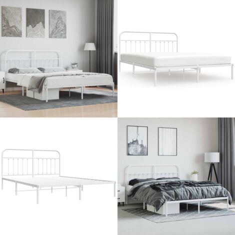 Giroletto con Testiera Metallo Bianco 160x200 cm - Letto con testiera - Letto in acciaio